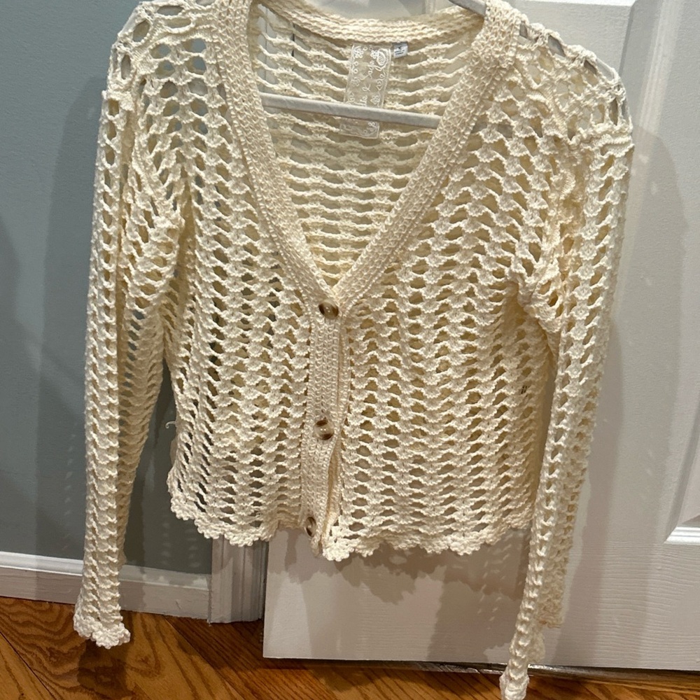 Sadie & Sage Anthropologie Ivory Open Knit Cardigan Size S